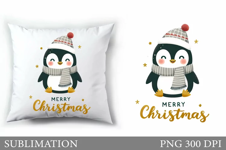 Cute Penguin Pillow Design. Christmas Pillow Sublimation
