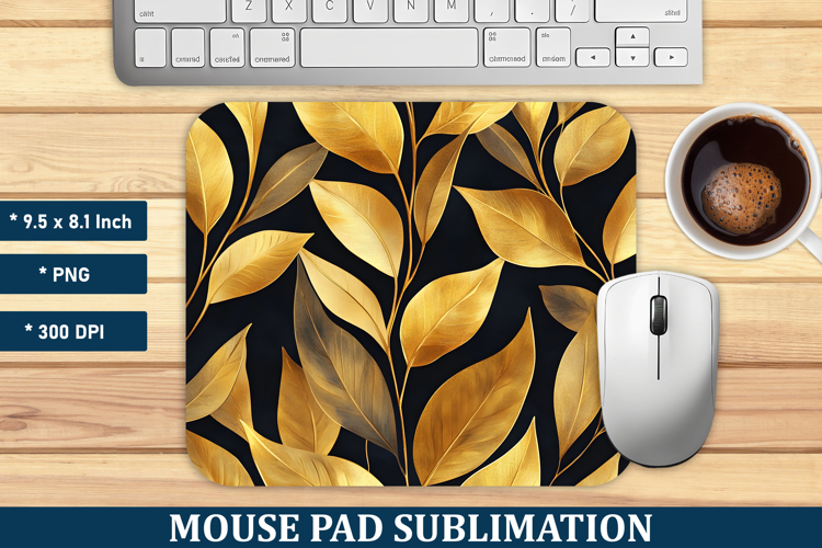 Gold Leaves Pattern Mouse Pad | Mouse Pad Sublimation