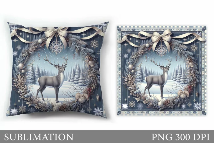Christmas Deer Pillow Design. Christmas Pillow Sublimation