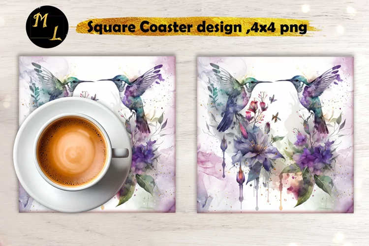 Hummingbird Square Coaster,Watercolor Hummingbird Coaster