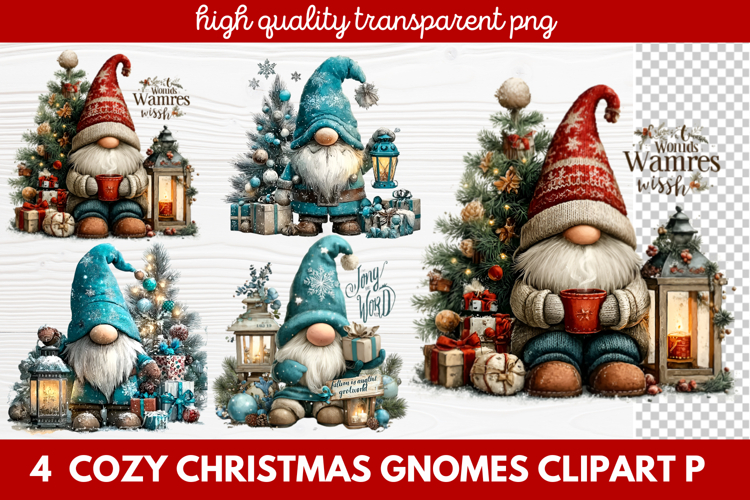 4 Cozy Christmas Gnomes Clipart | Cute Winter Holiday Gnome