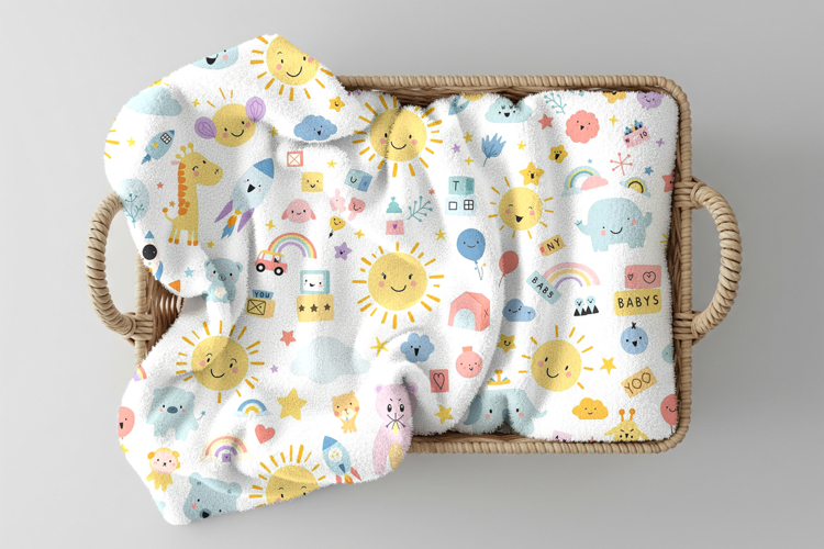 Folded blanket in basket mockup