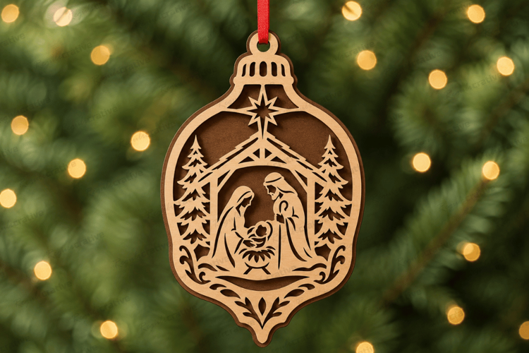 Nativity Lamp Ornament Laser Cut Christmas SVG,Christmas SVG