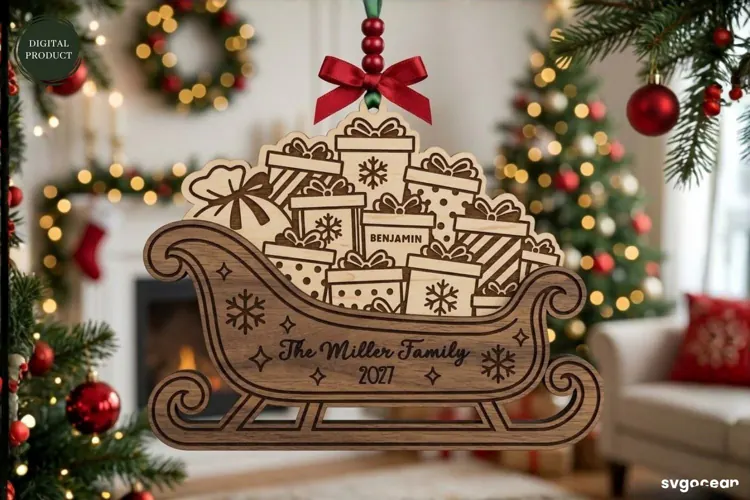 Santa Sleigh Ornament Laser Cut | Glowforge | SVG