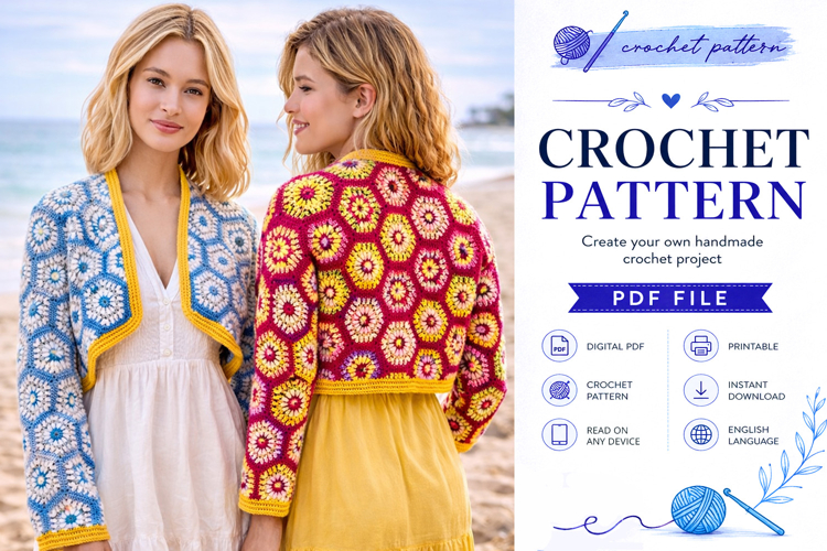 Hexagon Crochet Bolero Jacket Pattern PDF