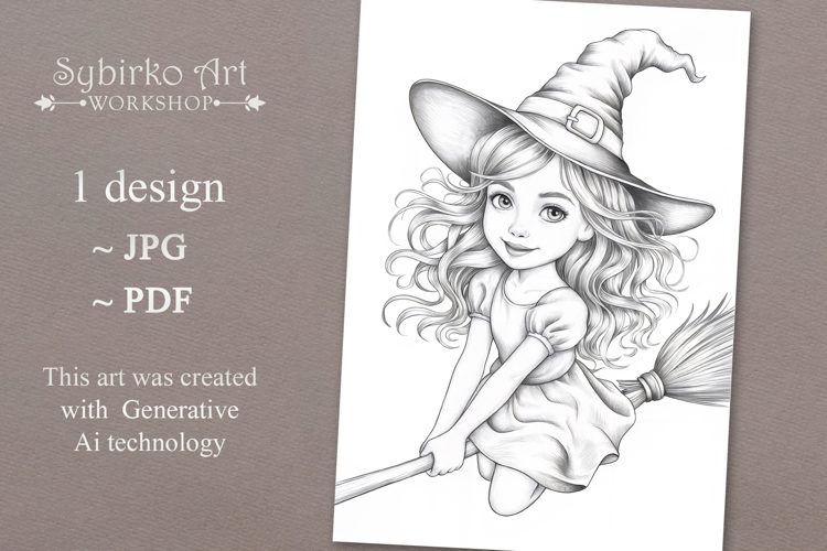 Halloween coloring page for adults. Coloring book witch