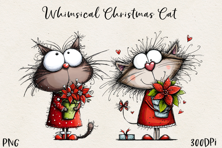 Cute Christmas Cat PNG | Whimsical Holiday Kitty Clipart