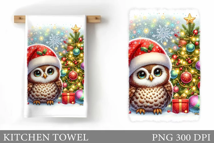 Cute Owl Kitchen Towel. Christmas Owl Kitchen Towel Design