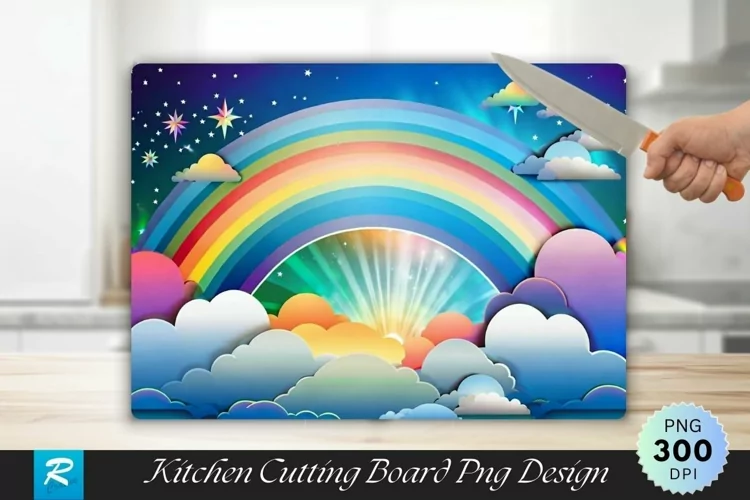 Fantasy Sky Rainbow Cutting Board Sublimation Design