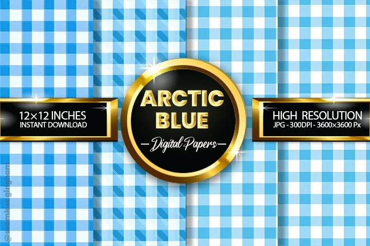 Arctic Blue Gingham Digital Papers 04 Variations