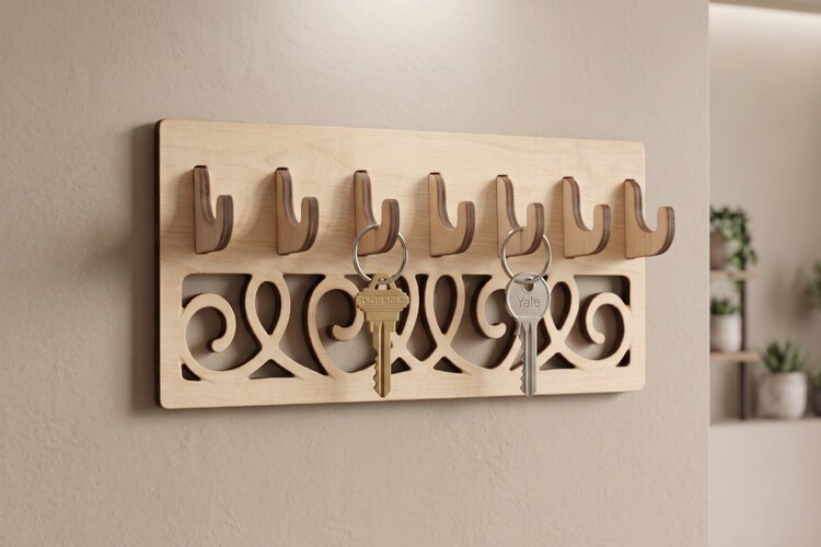Laser Cut Key Holder SVG - Wall Hook Rack File example image 1