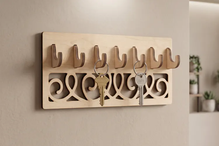 Laser Cut Key Holder SVG - Wall Hook Rack File
