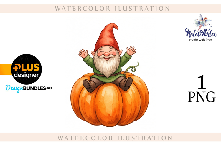 Gnomes with Pumpkin Harvest in Watercolor Style