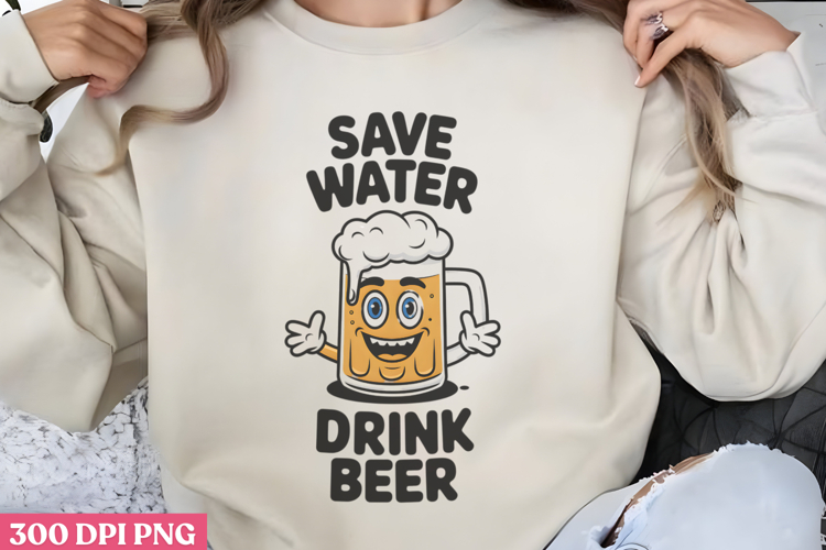 Save water, drink beer PNG, Funny Beer Quotes Sublimation PN