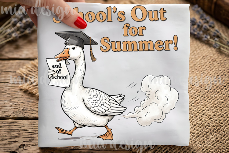 Schools Out For Summer PNG, Funny Goose Graduation Design