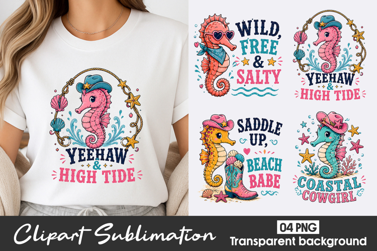 Cowgirl Seahorse Clipart Sublimation PNG