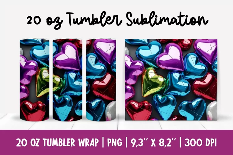 20 oz 3d Inflated Puff Hearts Tumbler Sublimation Wrap