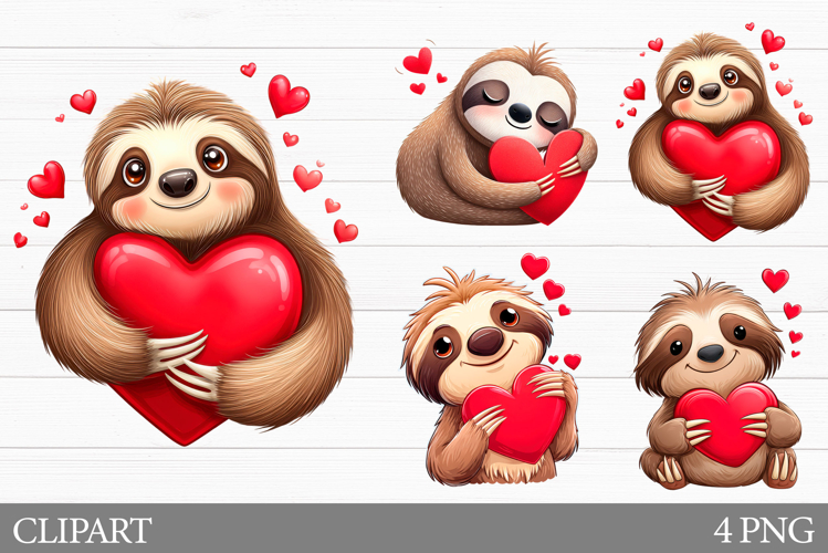 Valentines Sloth Clipart. Valentines Clipart