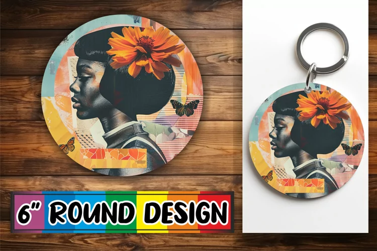 Abstract Art Black Woman Round Design Sublimation PNG