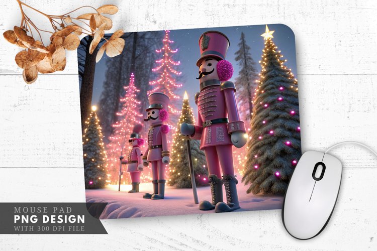 Festive Nutcrackers and Christmas Trees Mouse Pad PNG