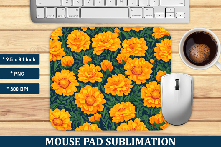 Marigold Flower Pattern Mouse Pad | Mouse Pad Sublimation