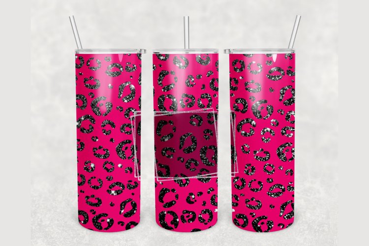 Personalized Pink Leopard Glitter 20 oz skinny tumbler