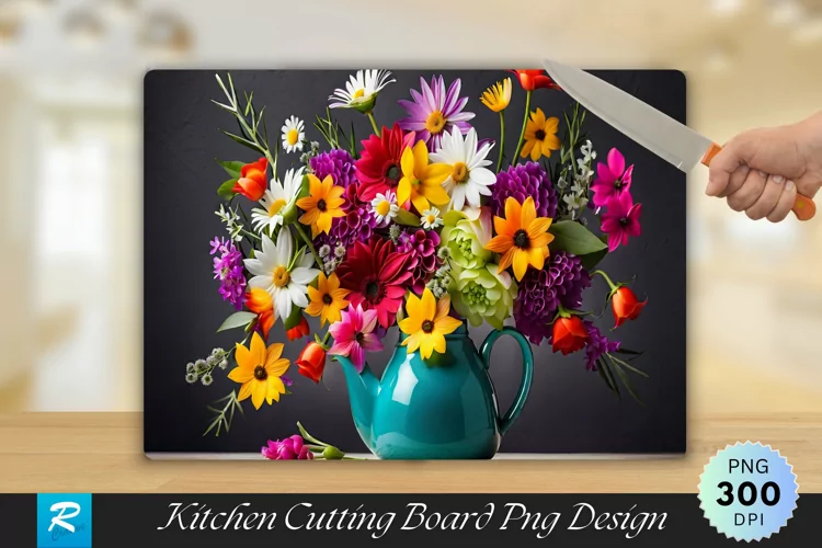 Colorful Flowers Cutting Board Sublimation Design