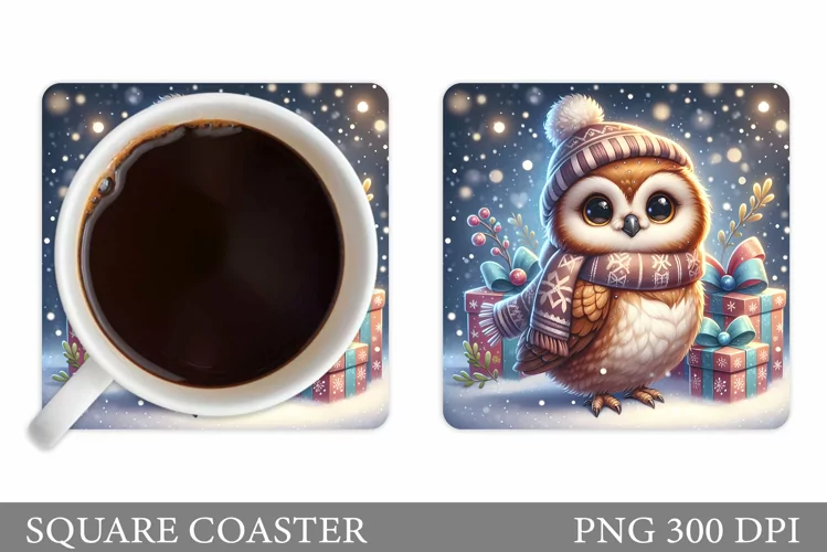 Christmas Owl Coaster Sublimation. Christmas Coaster Design