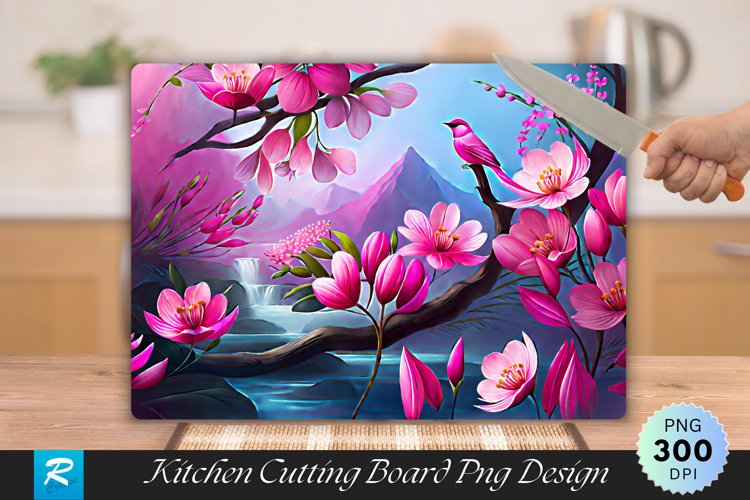 Pink Floral Cutting Board Sublimation Design example image 1