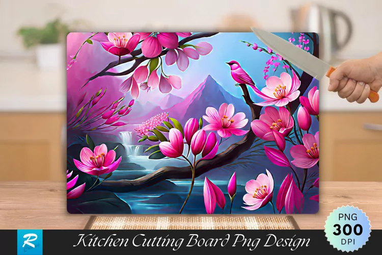 Pink Floral Cutting Board Sublimation Design