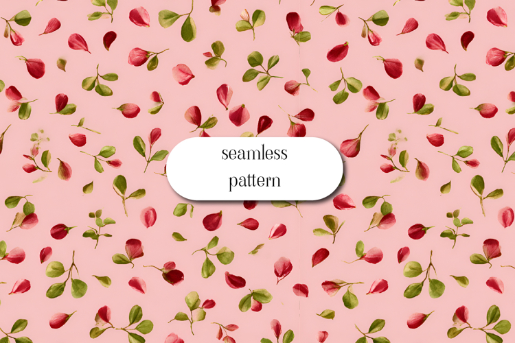 Seamless pink floral pattern with scattered red blossoms