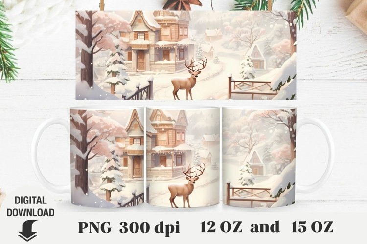 Christmas Mug Wrap, Christmas landscape Mug Sublimation example image 1