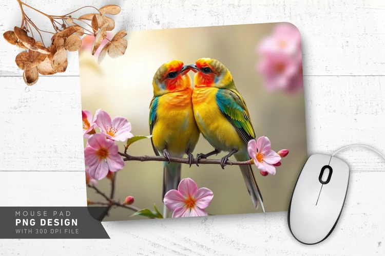 Lovebird Blossoms Mouse Pad PNG Design
