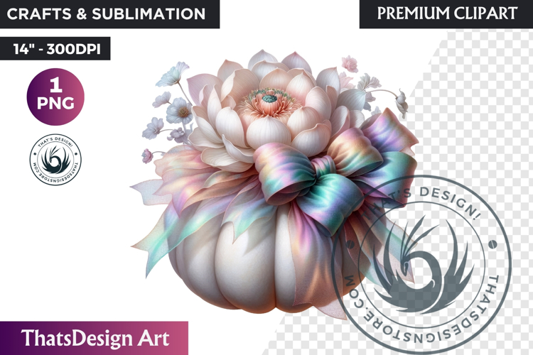 Pastel Floral baby shower wedding coquette pumpkin bow PNG