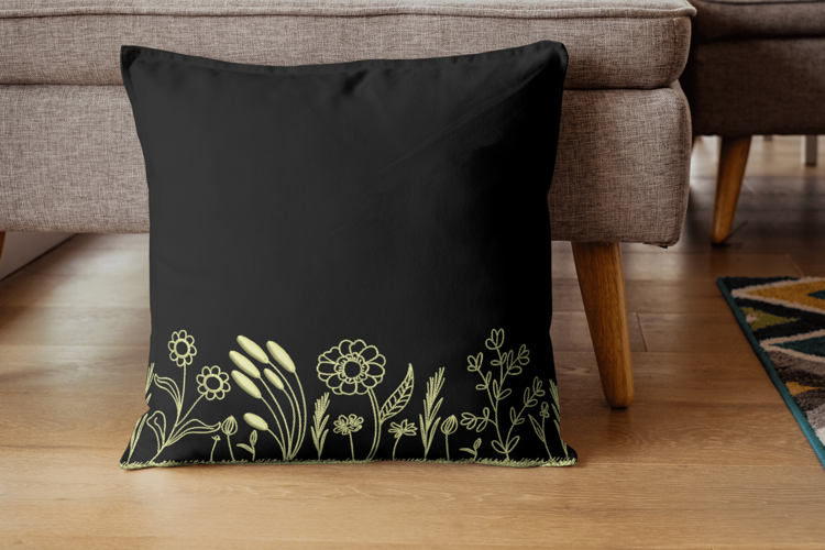 Elegant Floral Border Embroidery Cushion Design