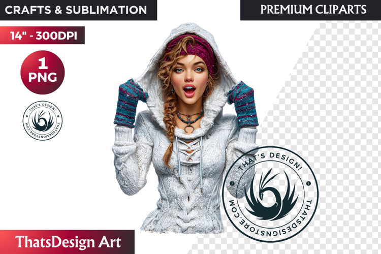 Cosy Winter Aurora Girl Clipart, Fashion Girl PNG