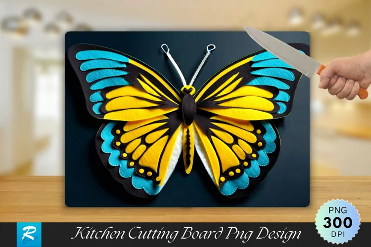 Yellow Butterfly Cutting Board Sublimation Design