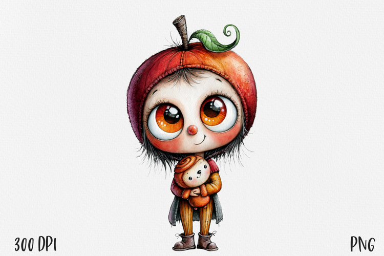 Whimsical Autumn Girl PNG, Cute Woodland Character Clipart