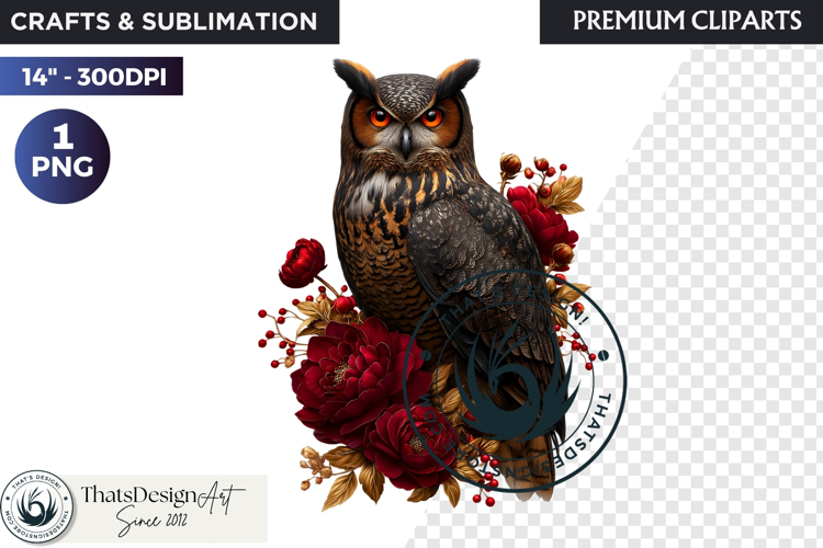 Floral Owl Fantasy clipart, Botanical and Wildlife Graphics