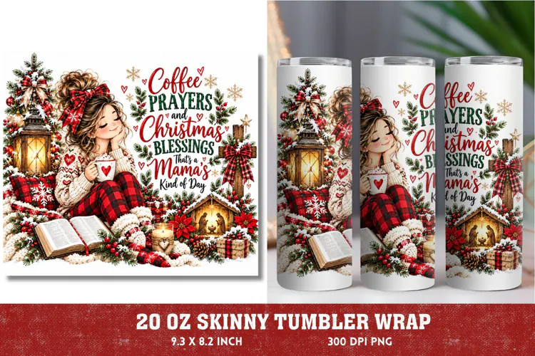 Blessed Mama Christmas 20oz Tumbler Wrap, Christian Mom Chri