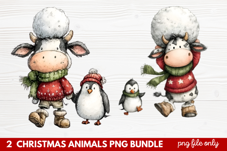 2 Christmas Animals PNG | Cute Festive Wildlife Clipart