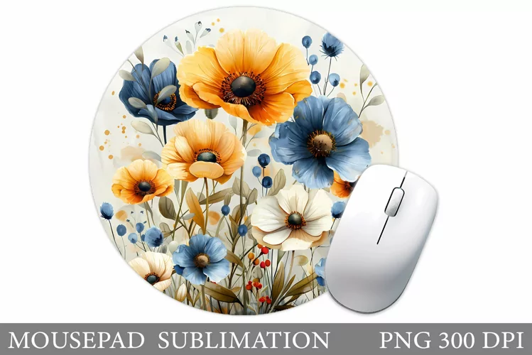 Flowers Mouse Pad Design. Flowers Round Mouse Pad Template