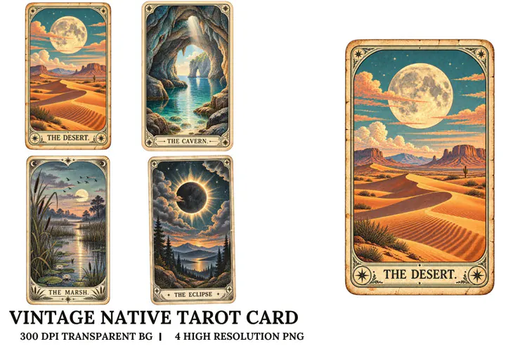 Vintage Nature Tarot Card PNG Mountain Landscape Sublimation