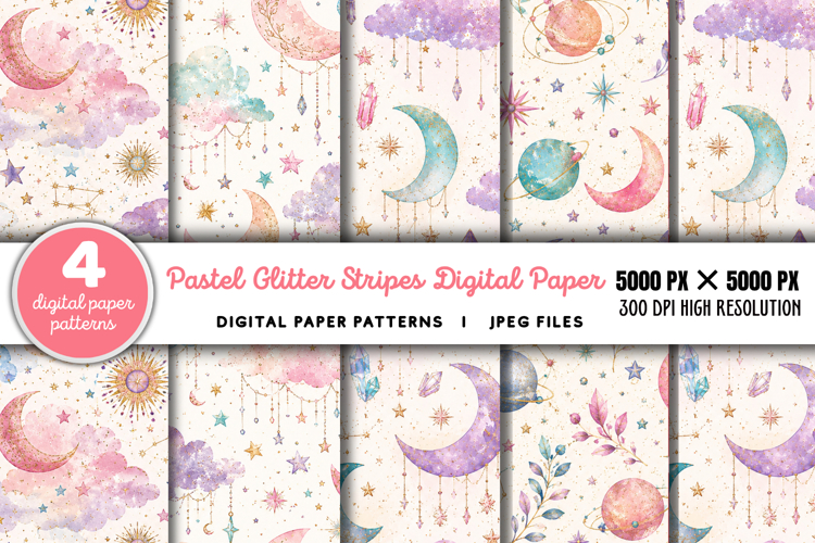 Pastel Glitter Stripes Digital Paper JPG