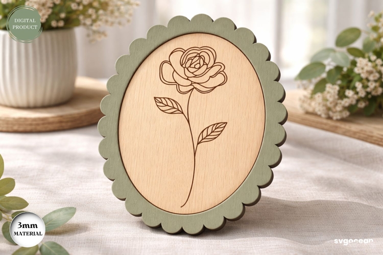 Scalloped Flower Rose Frame Laser Cut | Floral Sign