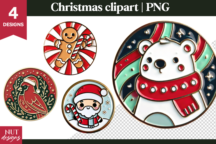 Christmas Clipart, Pastel Round Christmas pin Clipart PNG