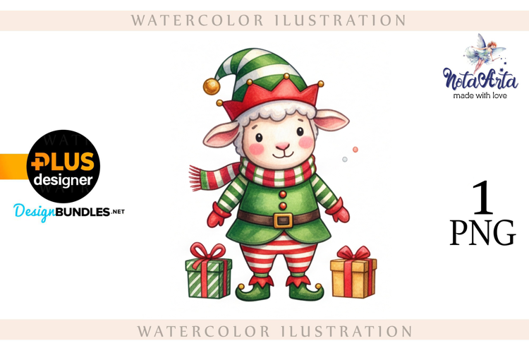 Christmas Sheep in Watercolor Style