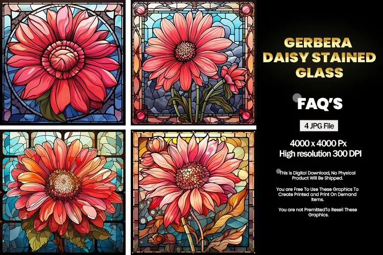 Stained Glass Gerbera Daisy Square Coaster - 04 Variations