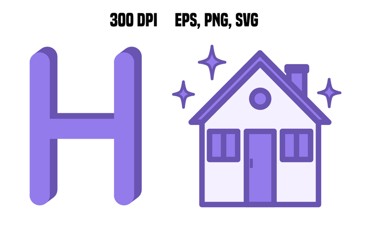 Purple Letter H and House. Vector