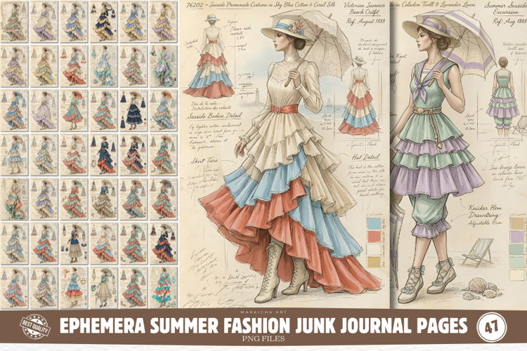 Ephemera Summer Fashion Junk Journal Pages Bundle